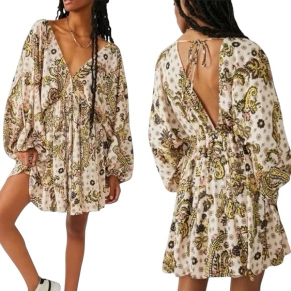 Free People Dresses & Skirts - Free People Arzel Mini Dress in Tea Combo Oversized Flowy Med 0121